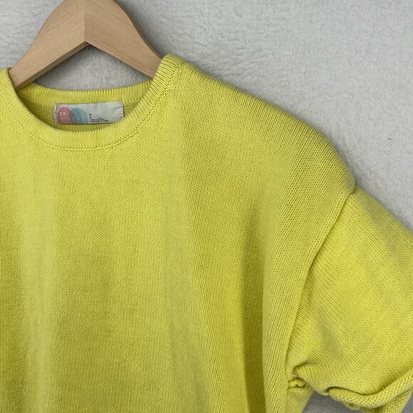 FP BEACH Sweater L FREE PEOPLE Ribbed Boxy Cuff Short Sleeve Cotton Yellow - Picture 2 of 14